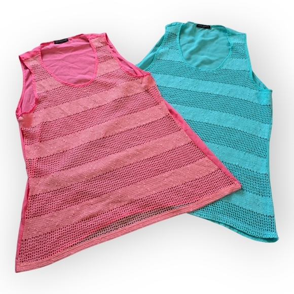 Cantata Tops - Bundle Of 2 Cantata Crochet Tanks, Pink And Turquoise